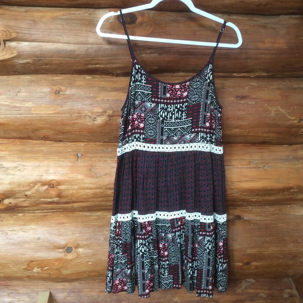 Entro Patchwork Print Tiered Western Boho Chic Dress Size Small